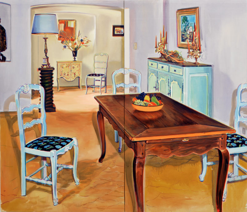 Nina Childress, Intérieur Rustique (Dyptichon), 2005, Öl auf Leinwand, 195 x 228 cm